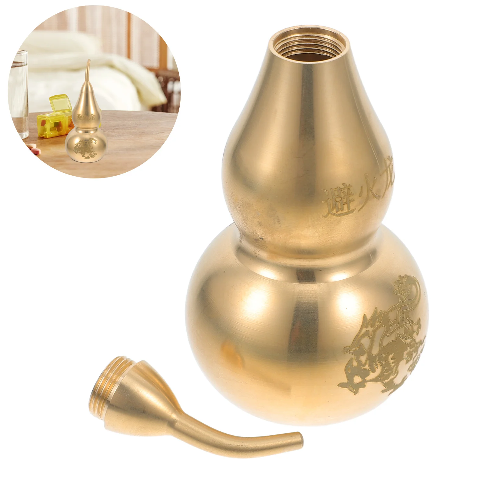 

Compact Brass Wu Lou Gourd with Intricate Dragon Carving Traditional Chinese Luck Ornament for Home Feng Shui Enhancement