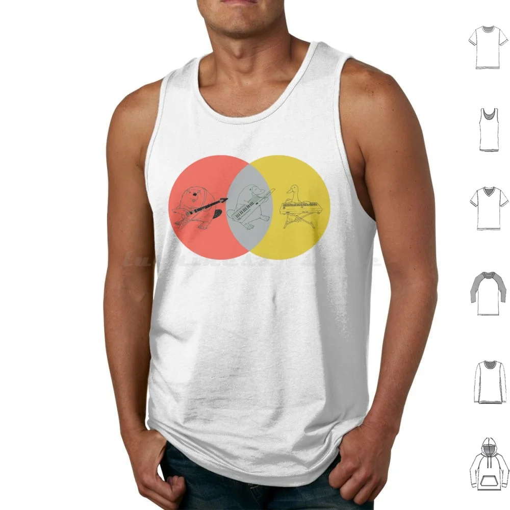 Keytar Venn Diagram-Red Gray Yellow Tank Tops Print Cotton Keytar Duck Beaver Guitar Keyboard Venn Diagram Diagram