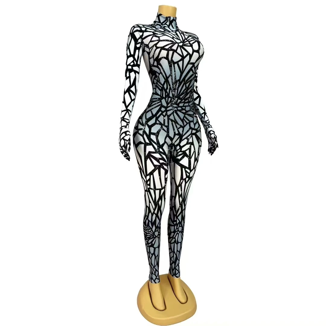 Sparkly Rhinestones Jumpsuit Women Stretch Dance Leotard Sexy Stage Wear Nightclub Bar Pole Dance Performance Drag Queen Costume