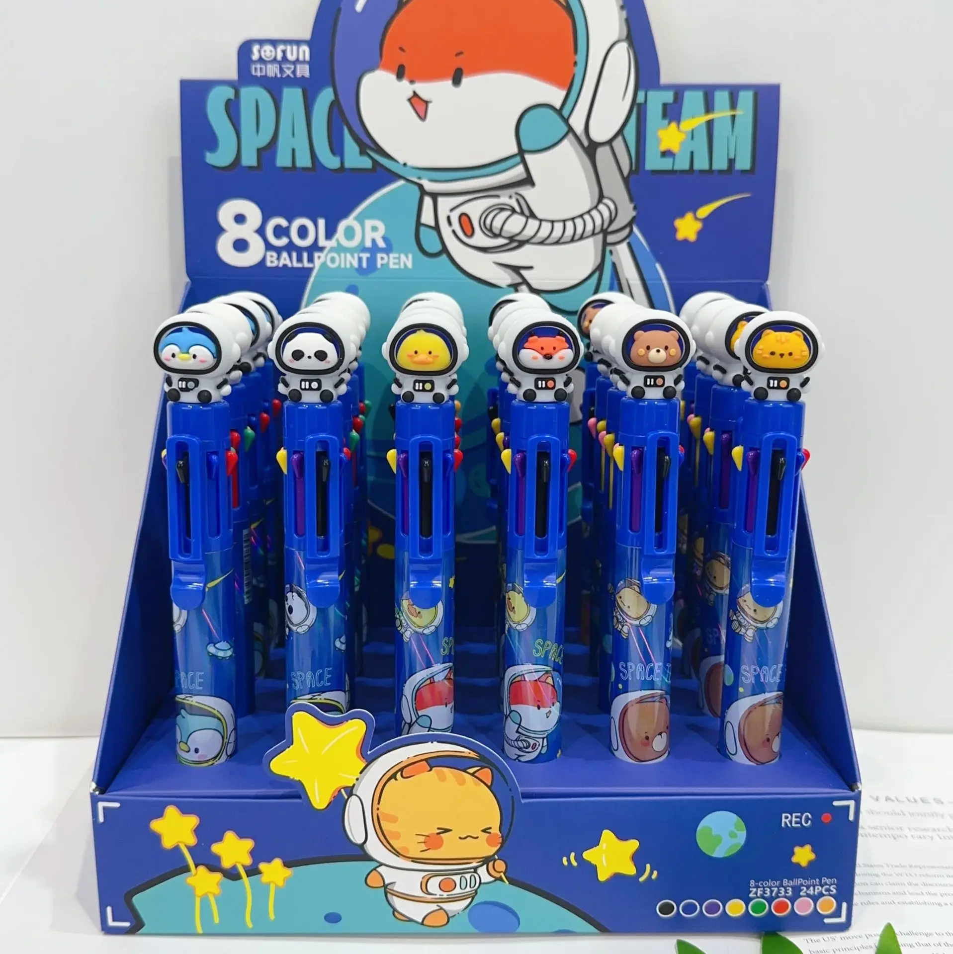 

24 pcs/lot Creative Astronaut Animal 8 Colors Ballpoint Pen Cute Press Ball Pens School Office writing Supplies Stationery Gift