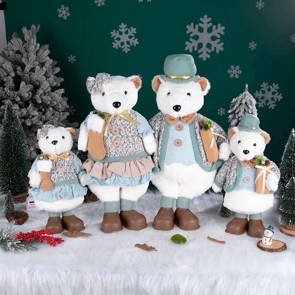 

2024 Christmas Doll Decorations Standing Statue Easter Cute Bear Figurine BlueTelescopic Figure Stretchable Plush Toy Best Gifts