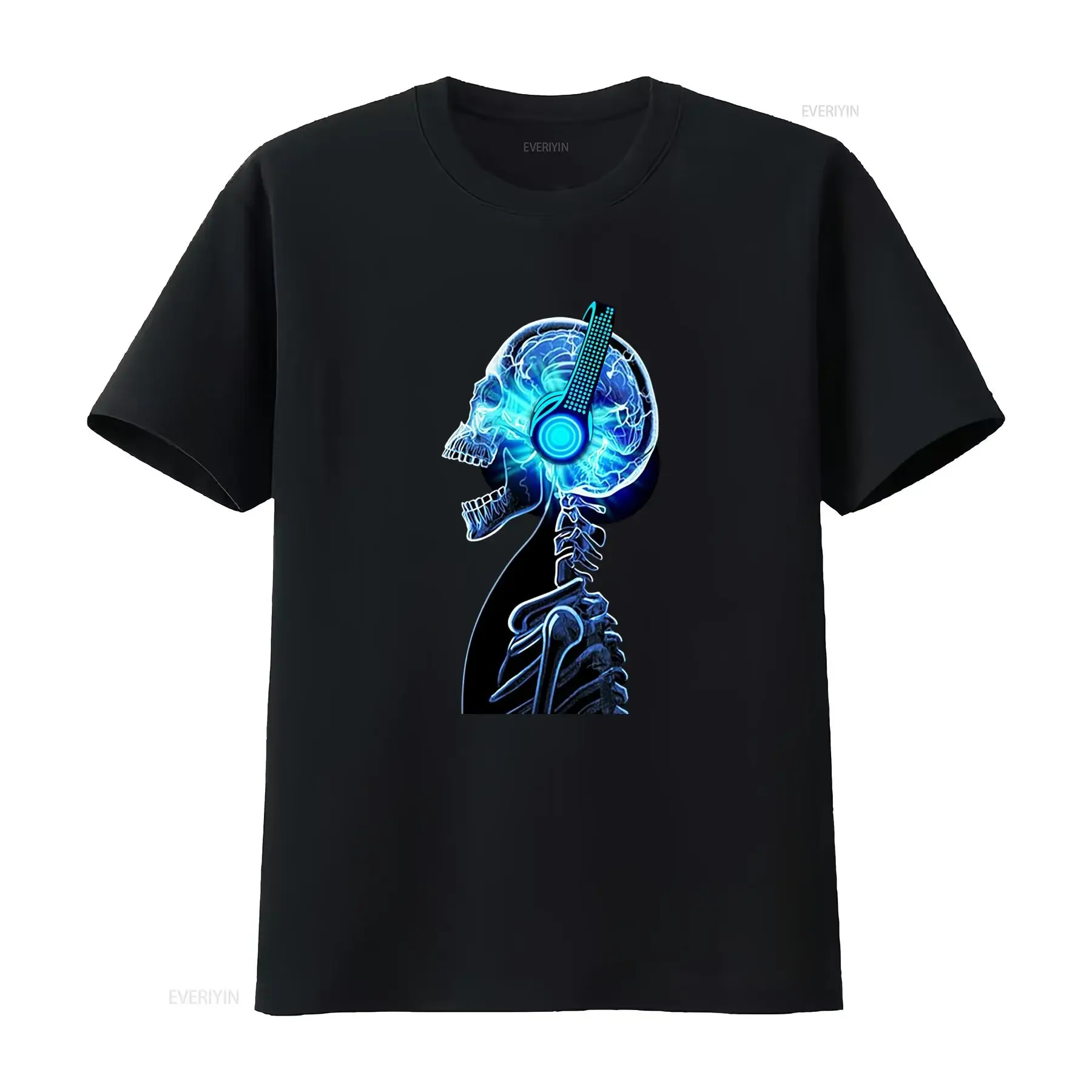 Camiseta LED Lydaktiveret que brilla en la oscuridad con auriculares de nódulo musical, luces de neón para fiesta, suave, holgada, cuello redondo, para todas las estaciones