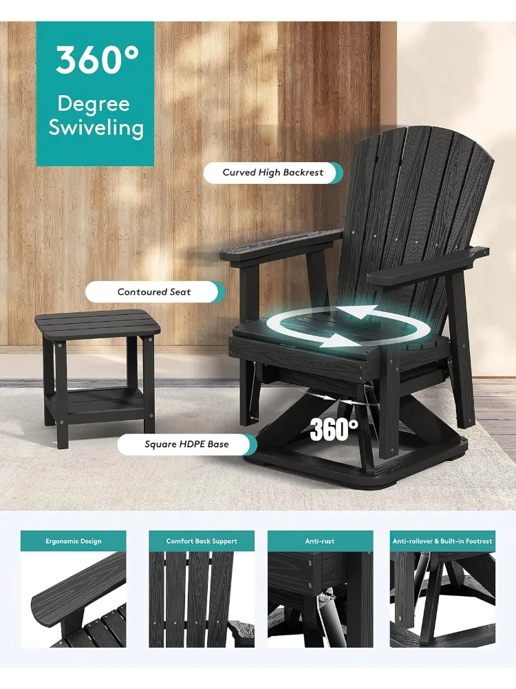 كرسي Adirondack Swivel Glider، مجموعة طائرة شراعية دوارة HDPE مكونة من 2 للأماكن الخارجية، كرسي طائرة شراعية لجميع الأحوال الجوية للشرفة والشرفة وMi