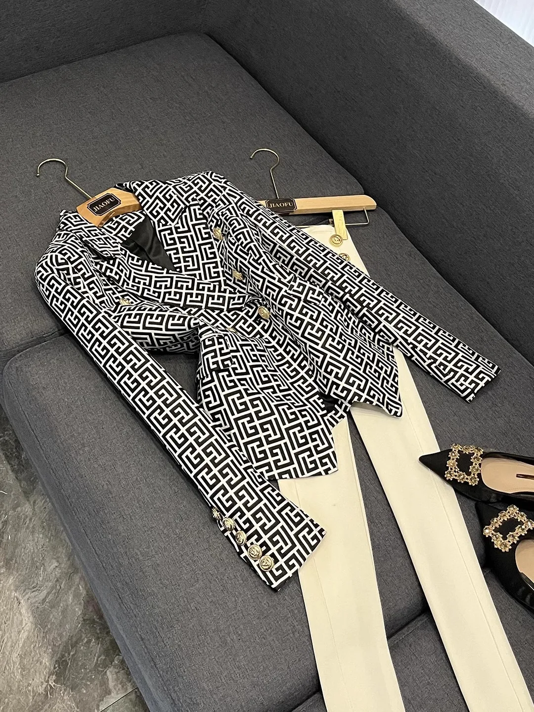 

Ele Розовый костюм Jaet, женский высококачественный костюм из смеси хлопка с пуговицами, длинная официальная верхняя одежда све