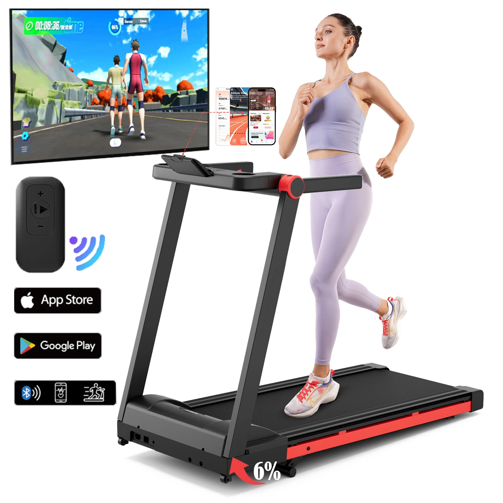 Ausverkaufsförderung 3,5 PS faltbares Neigungs-Laufband-Walkingpad für zu Hause mit Lenkerhalter 350LBS LCD-Bildschirm App-Datenmonitor