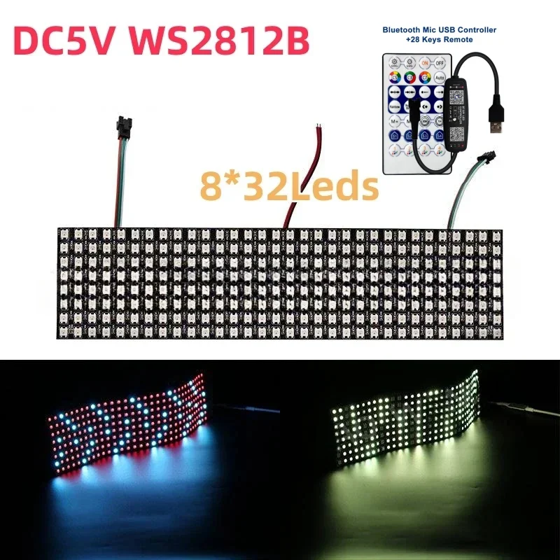 WS2812 Led Digital Flexible Screen 8*8 16*16 8*32 Individually Addressable With 28Keys Bluetooth Controller Led Module Light Kit