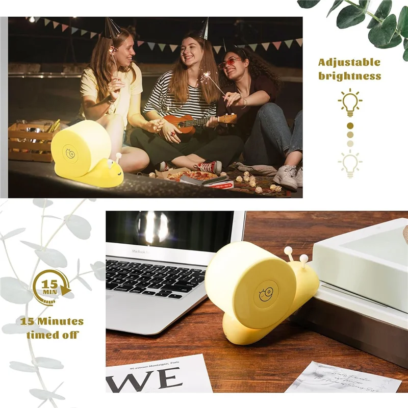 A96I-lumière nocturne d'escargot, lampe de bureau magnétique mignonne en forme d'escargot confortable pour chambre à coucher, cuisine, décoration de salle, cadeaux pour adolescents-jaune