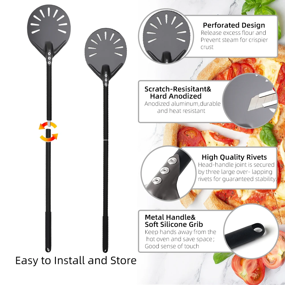 Small Pizza Shovel Turning Paddle Round Pizza Tool Wooden Handle Oven Accessories 7 8 9 Inch Pizza Shovel Aluminum Nonstick