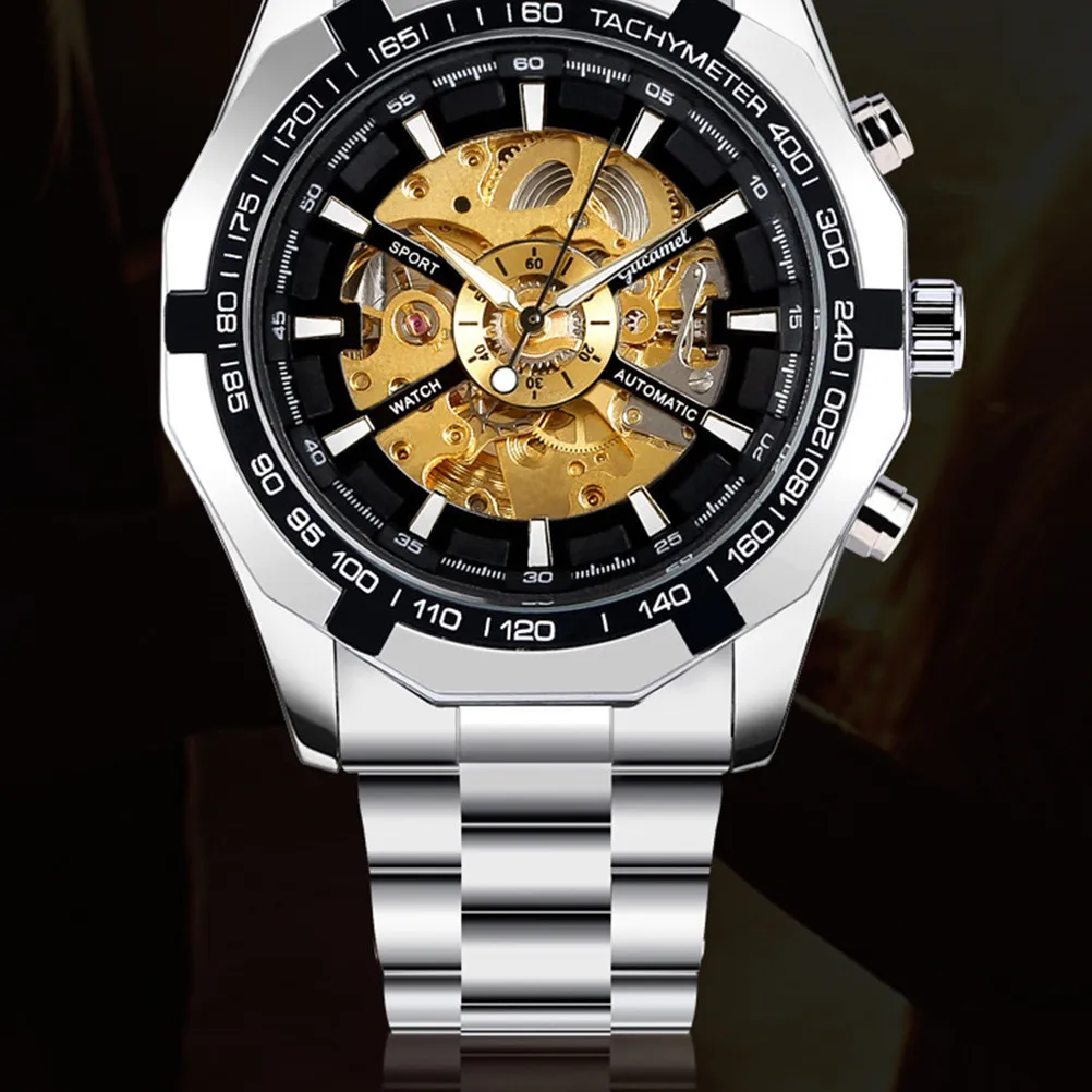 

Мужские светящиеся механические часы с автоподзаводом, водонепроницаемые, с прозрачным циферблатом, крупными стрелками, роскошные, модные, деловые, 1 шт.