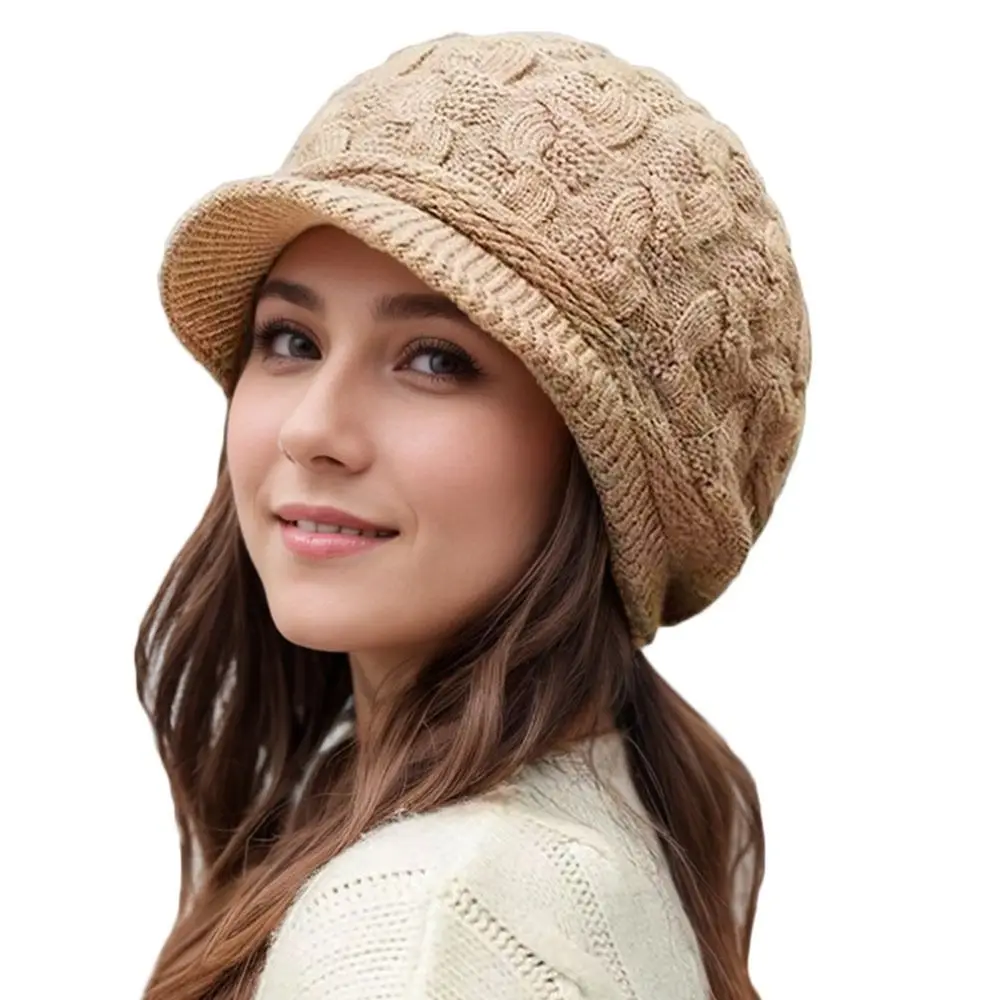 Berretto invernale da donna ispessito casual Protezione per le orecchie Berretto in maglia di lana Berretto da sci caldo antivento da esterno