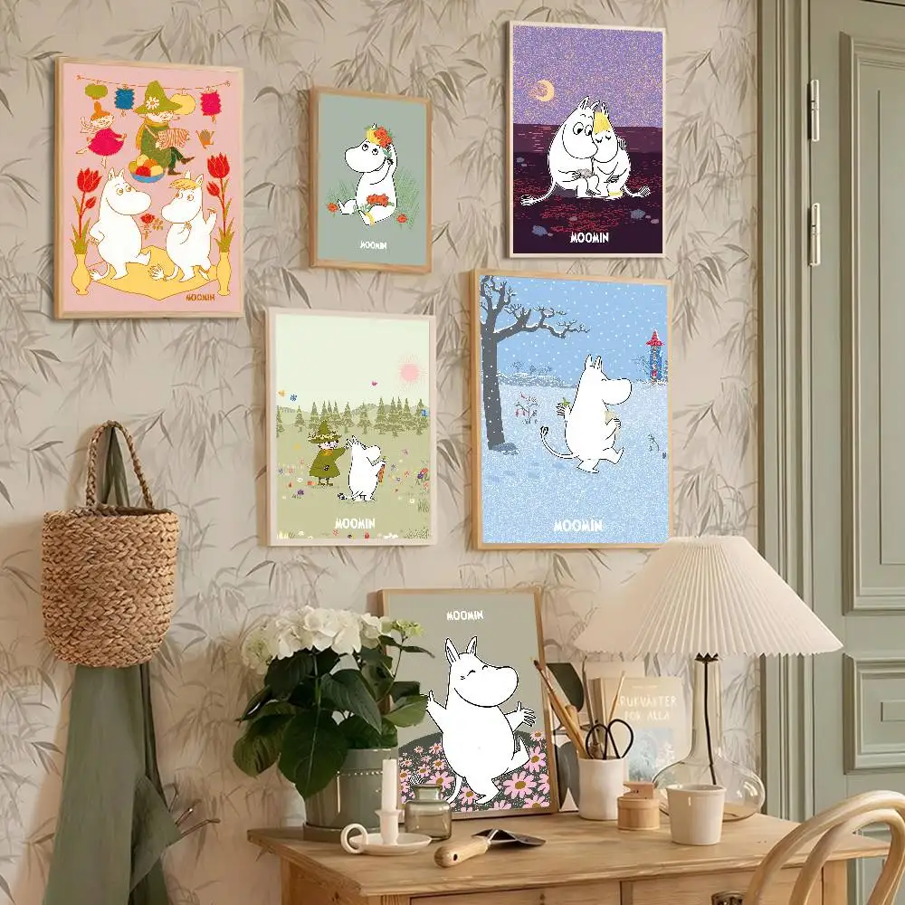 Cute M-Moomins Classic Vintage Posters Vintage Room Home Bar Cafe Decor Nordic Home Decor