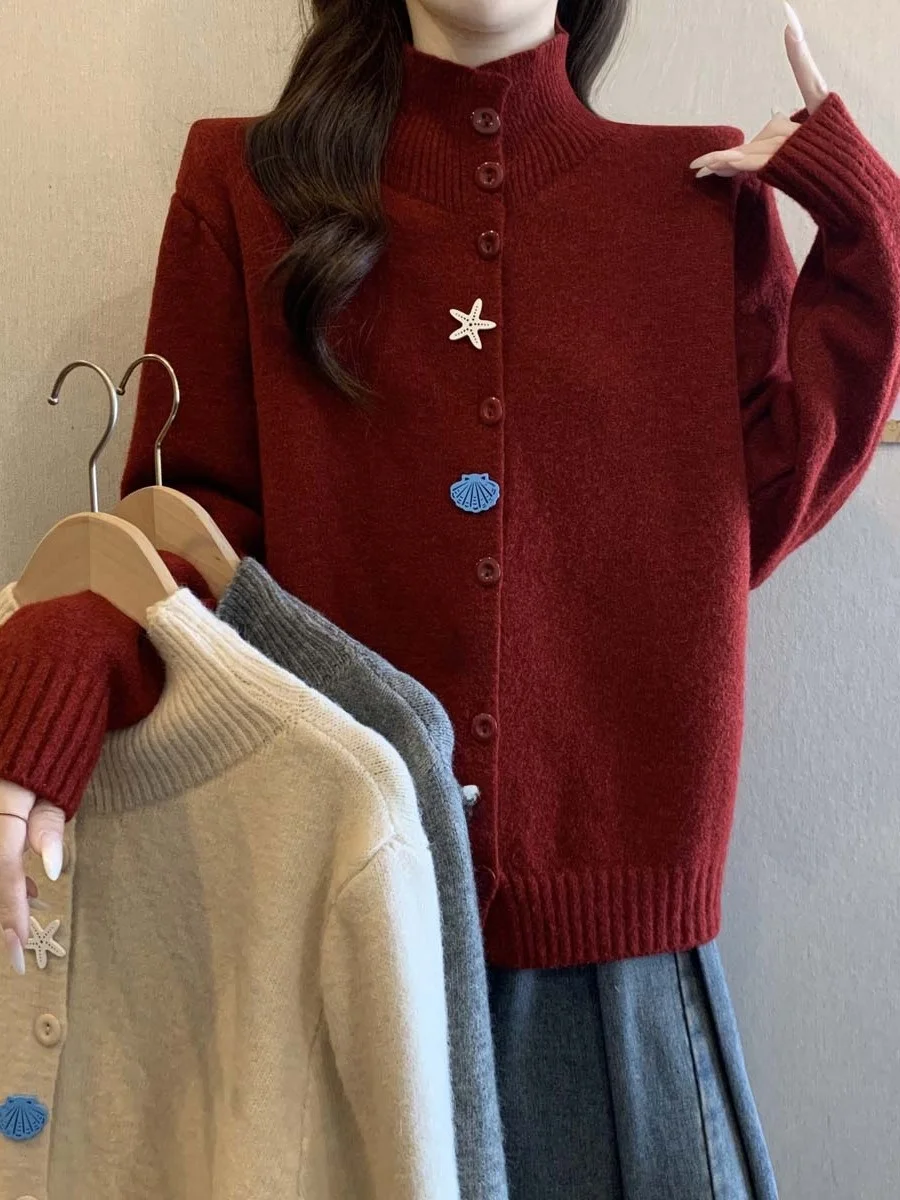 

plus Size Fashionable Knitted Sweater Long Sleeve Half High Collar Autumn Winter New Style Slimming Versatile Color Block Des...
