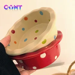 5.5 Inch Lace Polka Dot Bowl Ceramics Fruit Bowl Household Salad Dish Cute Korean Style Dessert Circular Yogurt Baking Tableware