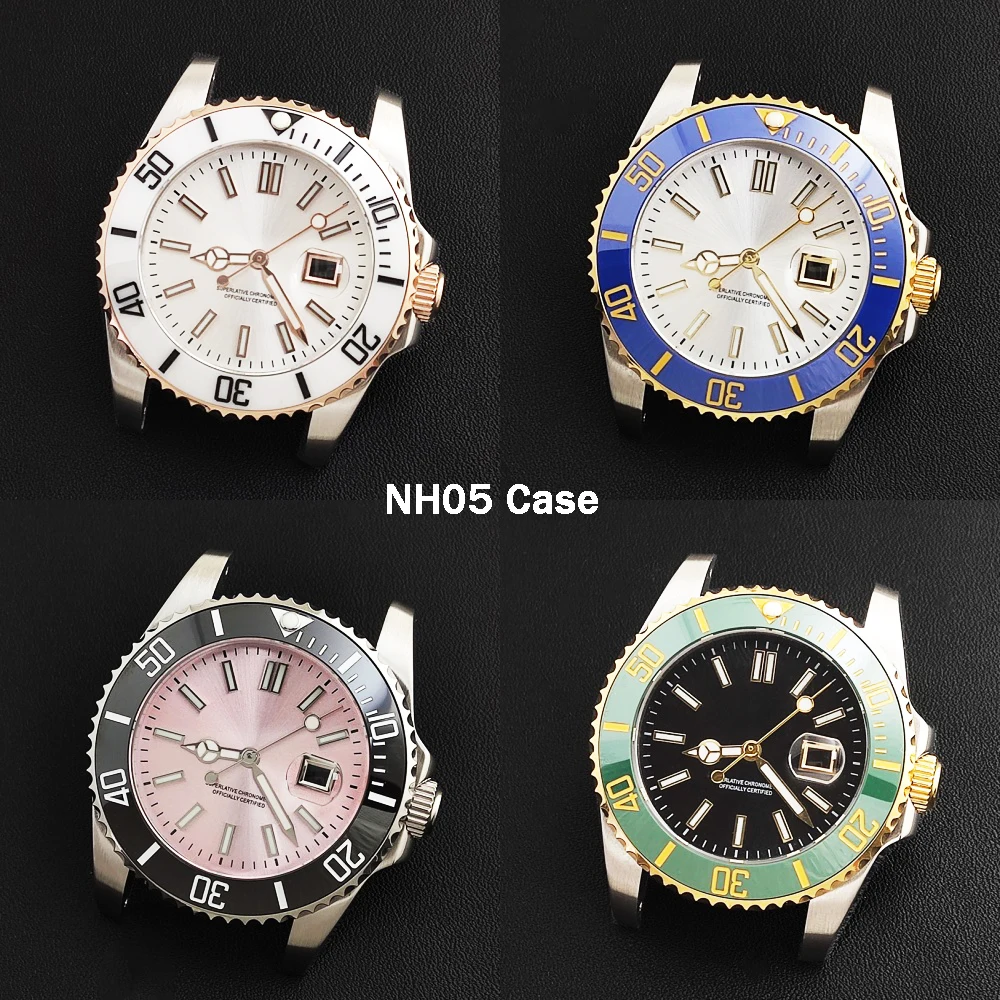 NH05 Case 34mm Case 24.5mm NH05 Dial Women's Stainless Steel Case Green Luminous Dial Custom Logo Dial for NH05 Movement Modul