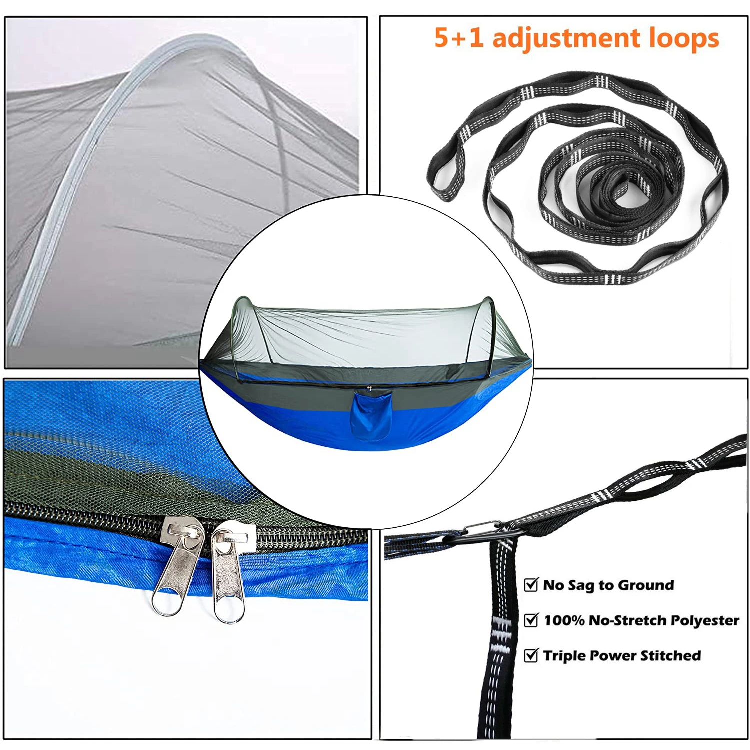 Double Camping Hammock with Mosquito Netting Pop-up Portable Hammock Ultralight Nylon Parachute Hammocks with Tree Straps