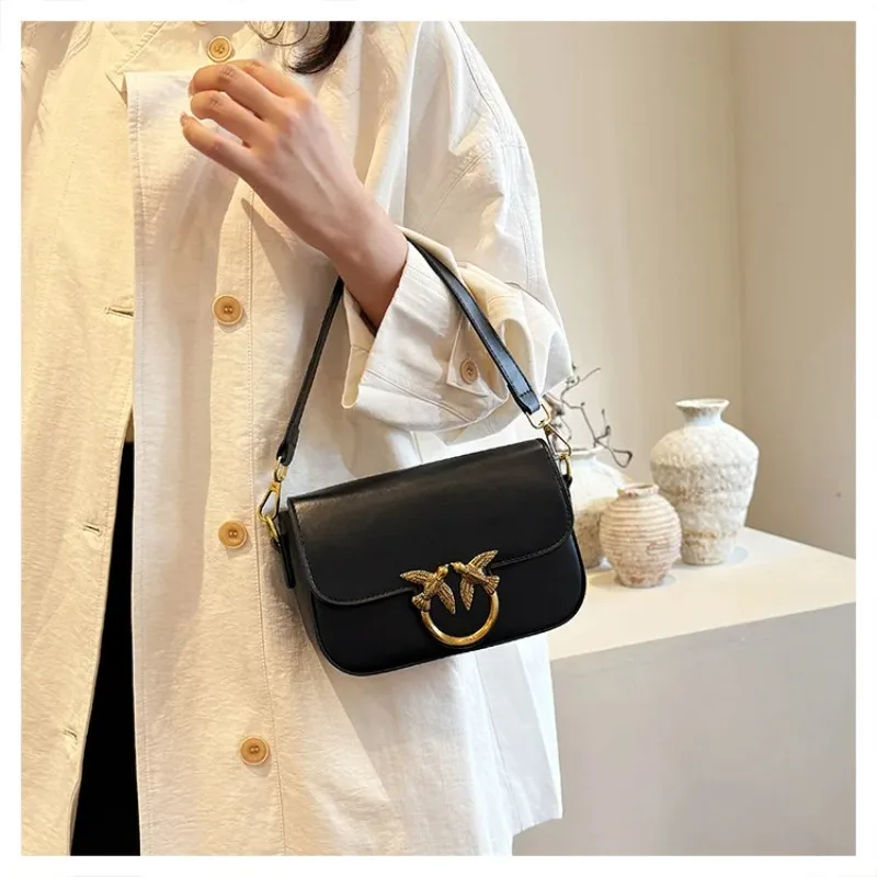 

European women's crossbody bag solid color shoulder bag box high-end design compact small square black shoulder bag