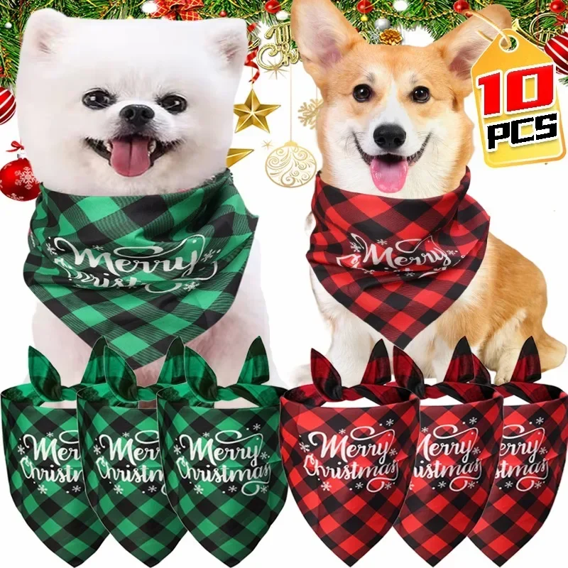 10/1PCS Pet Triangle Scarf Christmas Pet Bandana Dog Triangular Scarf for Large Dog Christmas Party Dog Bandanas Pets Drool Bib