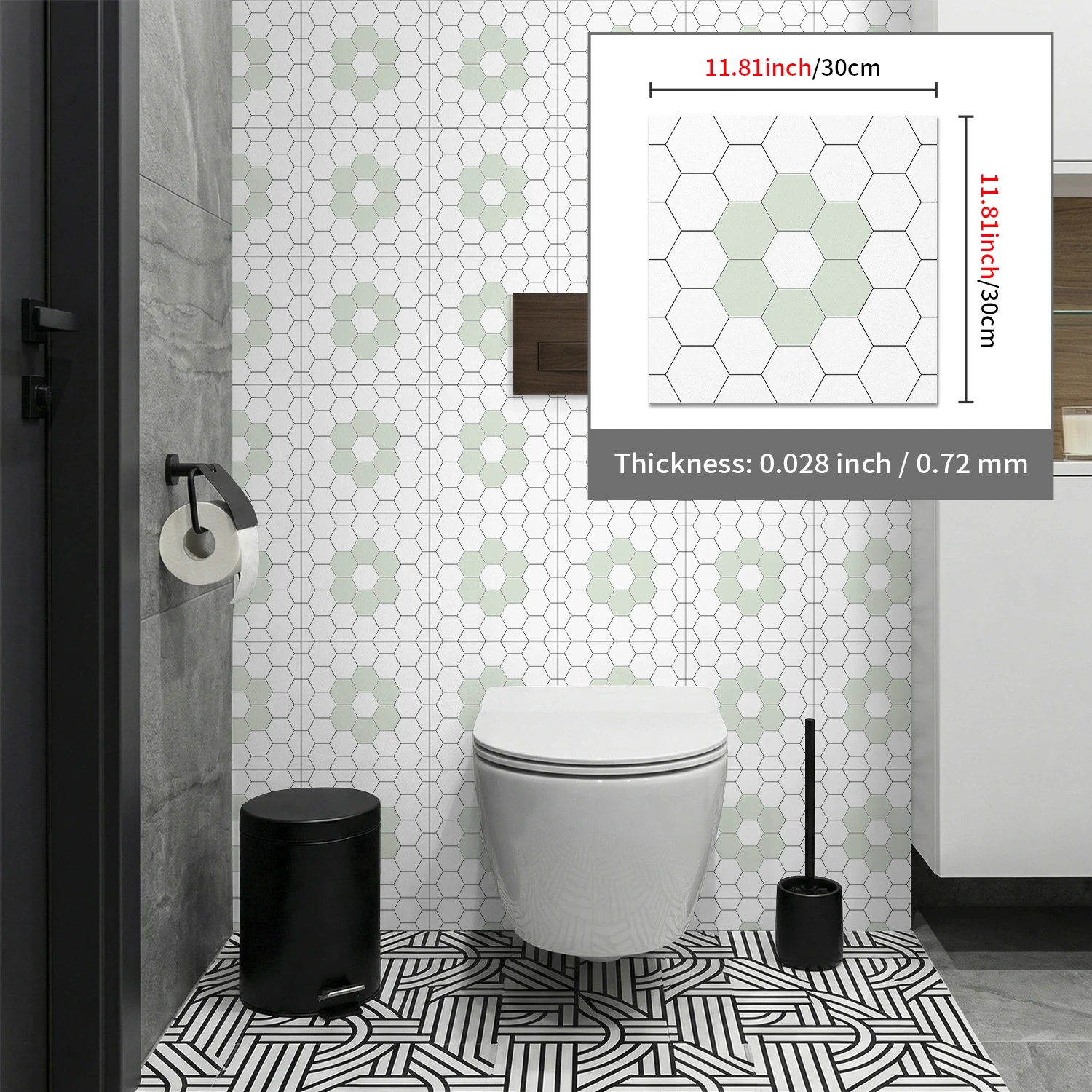 

Modern Hexagon Floor Decals, Upgraded Thickening Self-Adhesive Tile Stickers for Kitchen Bathroom Living Room Decor