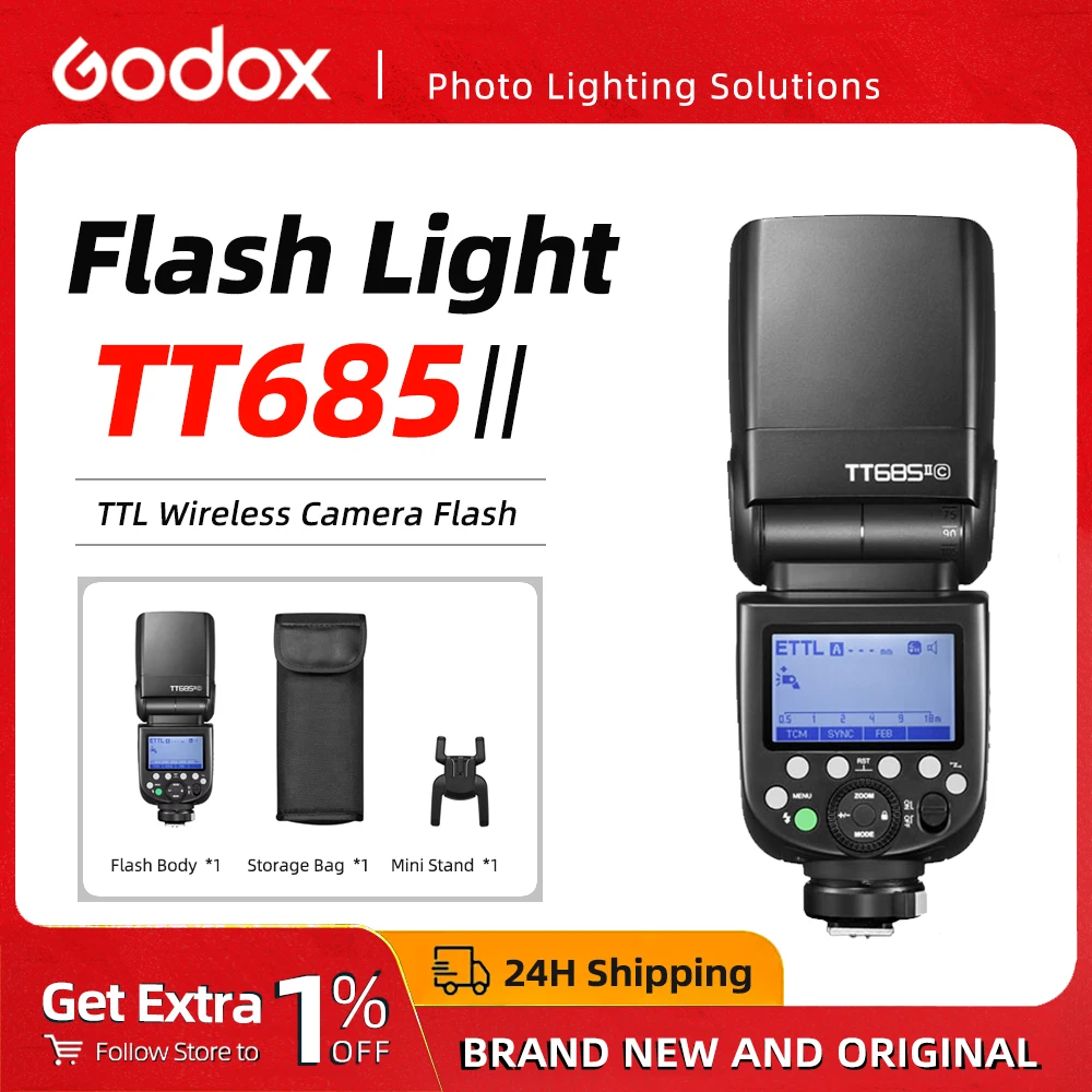 Godox TT685II-C TTL Camera Flash Speedlite with High-Speed Sync 2.4G Wireless X System Compatible with Canon Nikon Sony Cameras