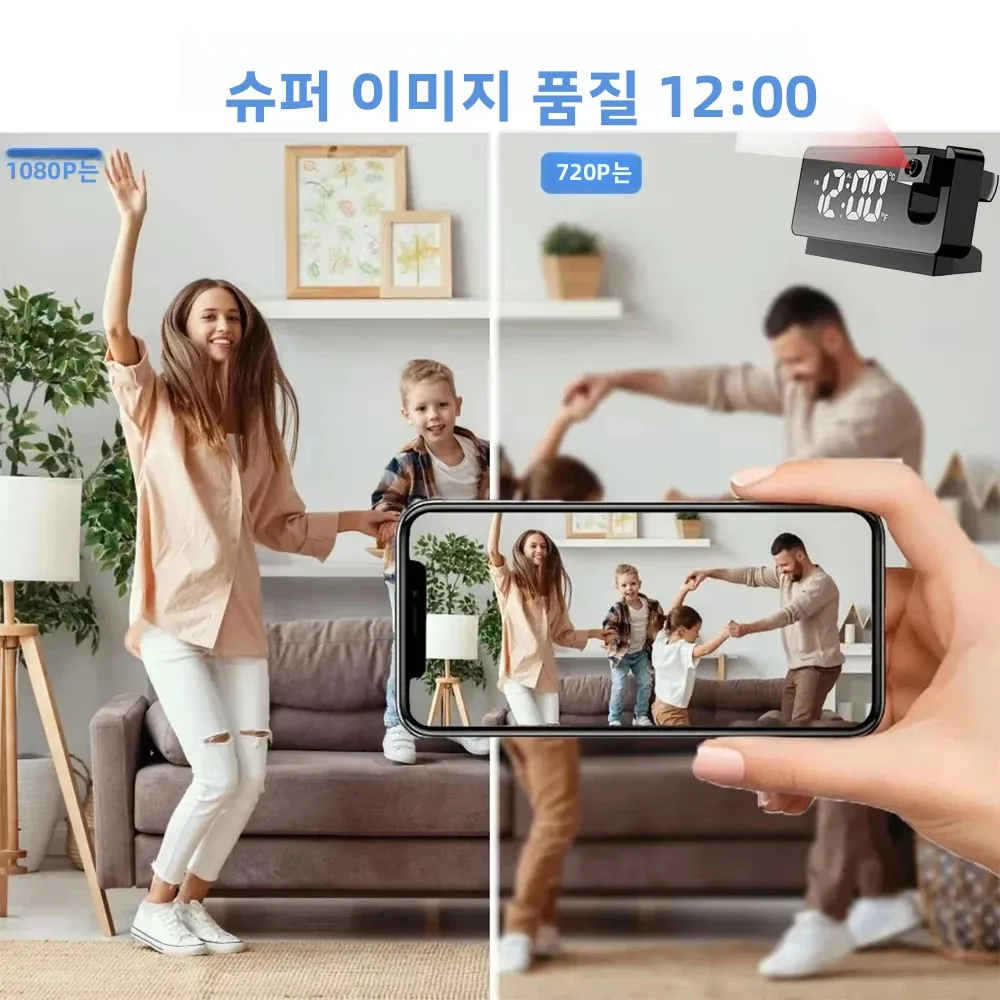 FHD 1080P 미니 미니어처 프로젝션 시계 카메라 2.4GHz WIFI 무선 원격 보기, 동작 감지, 홈 카메라 지원