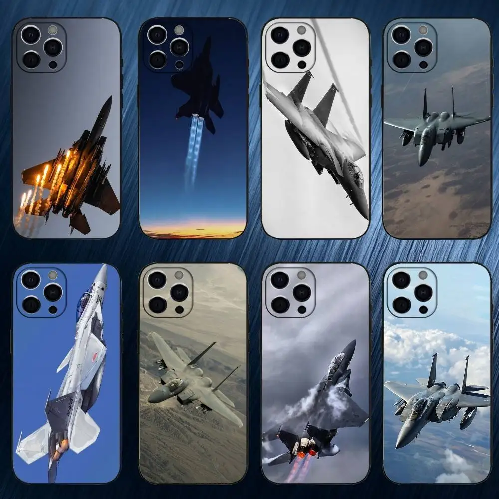 

F-15 Fighter Eagle Phone Case For iPhone 17,16,15,14,13,12,11 Plus,Pro Max, Soft Silicone Black Cover