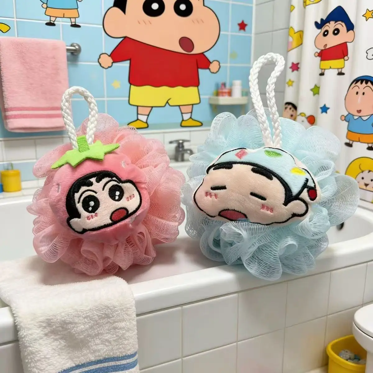 Kawaii Crayon Shin-chan Bath Ball Fluffy Cartoon Hanging Shower Loofah Gentle Foaming Bath Sponge Gift for Girls Daily Shower view 2