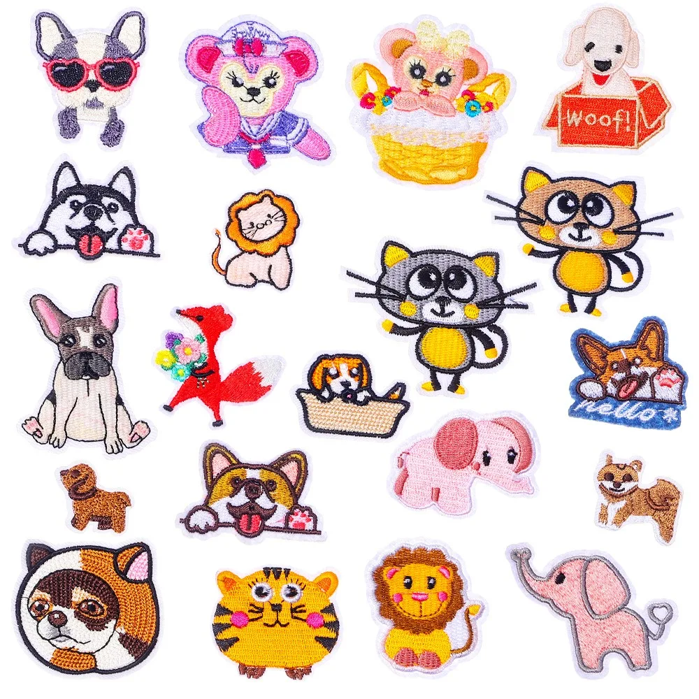 

Embroidery Patch Lion Elephant Mouse Cat Dog Fox Cloth DIY Stickers Accessories Iron on Patches Appliques for Clothing Scp