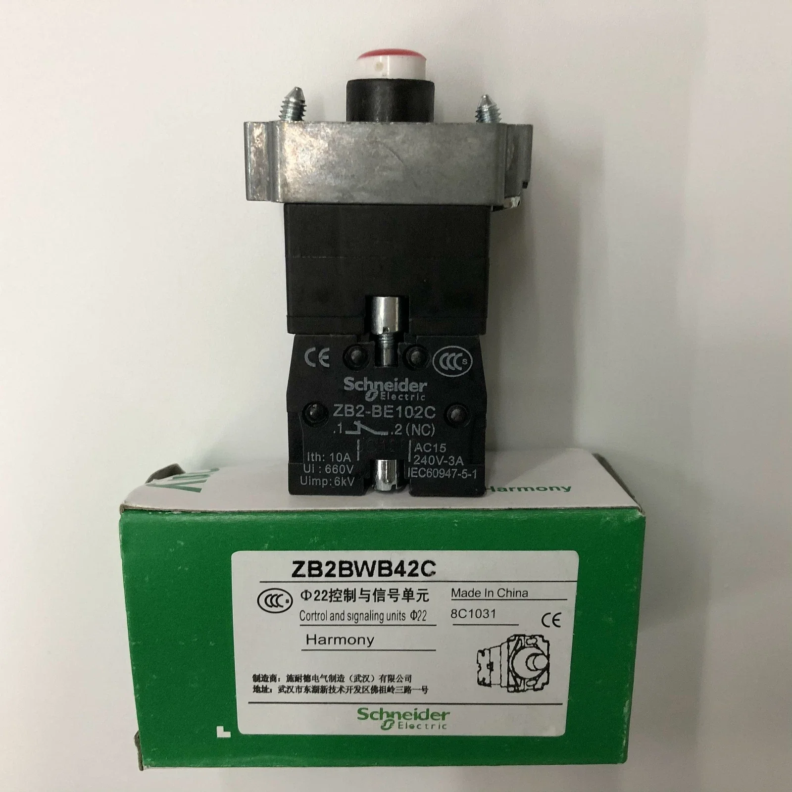 

ZB2BWB42C AC/DC 24 В с кнопкой-лампой, красный, Ø 22, со светодиодной подсветкой, 1 NC