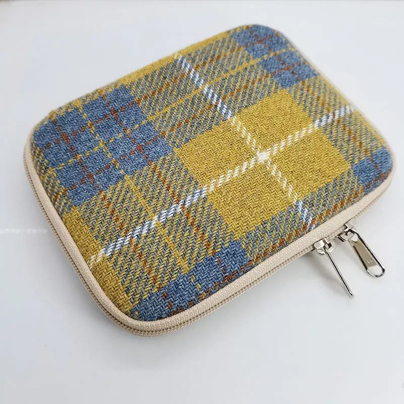 Personalized Large Capacity Portable Pencil Case High-End Pen Bag with Zipper Custom Plaid Woolen Fabric 5 Holes