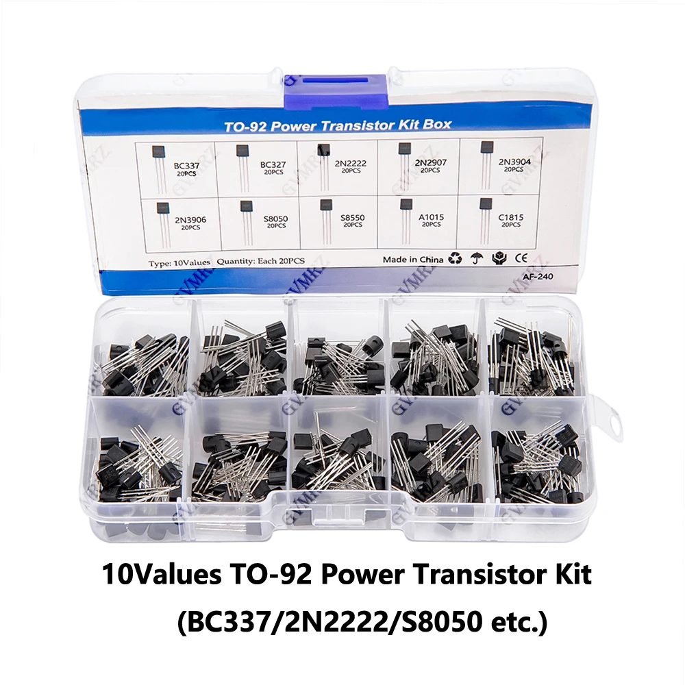200PCS 10Values TO-92 Power Transistor Kit (BC337/2N2222/S8050 etc.) for Arduino DIY Electronic Project 2N3904 2N3906 A1015