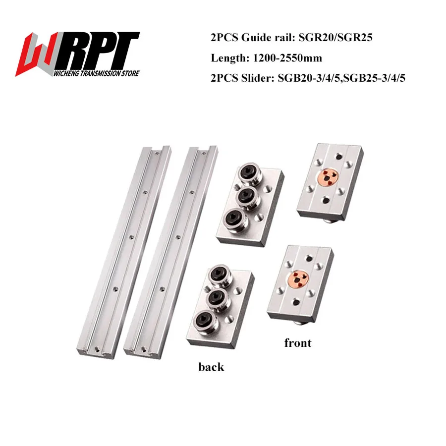 

2PCS Built-In Dual-Axis Linear Guide SGR20 SGR25 1200-2550mm+2PCS Roller Slider SGB20/25 With 3/4/5 Wheel Lock Slider CNC Parts