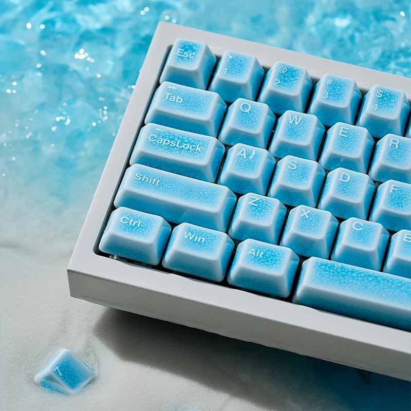 Ceramic Keycaps Full Set 114 Keys Cracks Multi Color Translucent Cherry Profile Keycaps for Mechanical Keyboard Accessories Gift