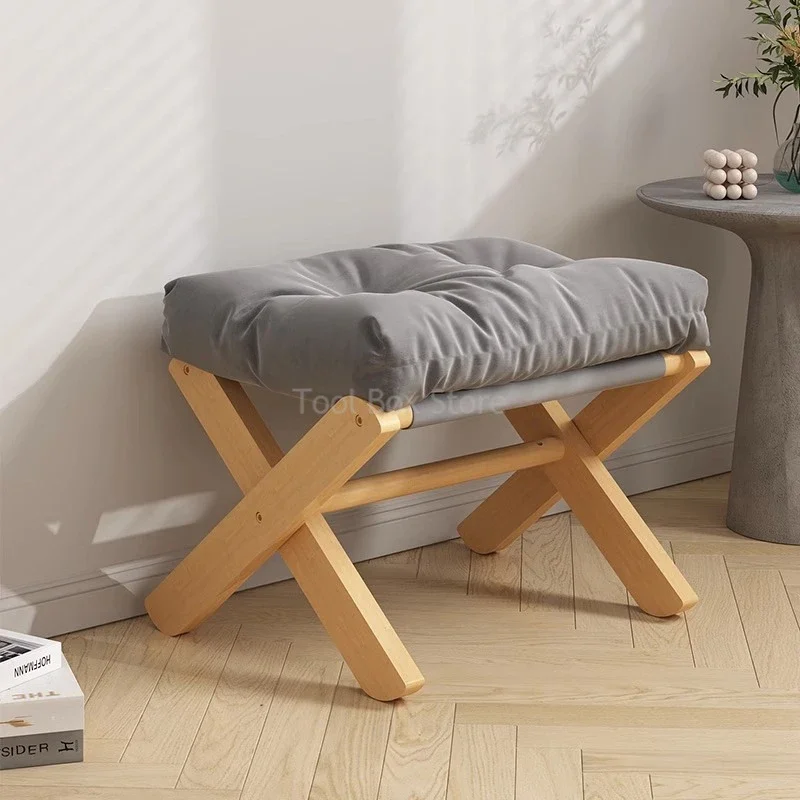 

Household Small Stool Chairs Foldable Low Stool Living Room Sofa Stool Wooden Footstool Portable Footrest Shoe Changing Stool