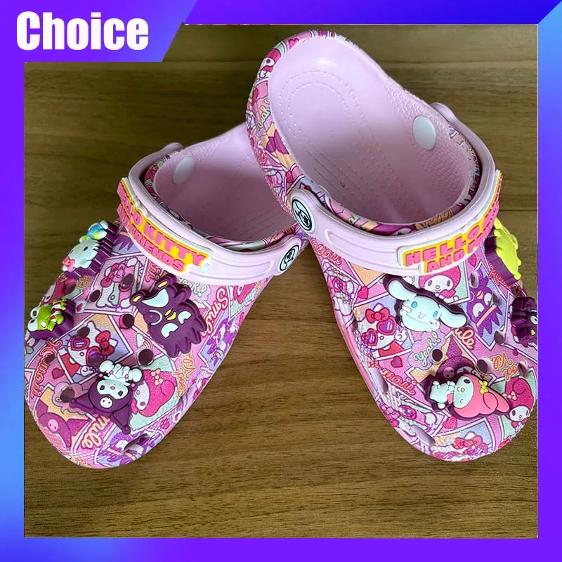 

Sanrio Hellokitty Kids Slippers Cartoon Solid Waterproof Outdoor Sand Sandals Casual Breathable Ankle-Wrap Eva Shoes Anime Gift