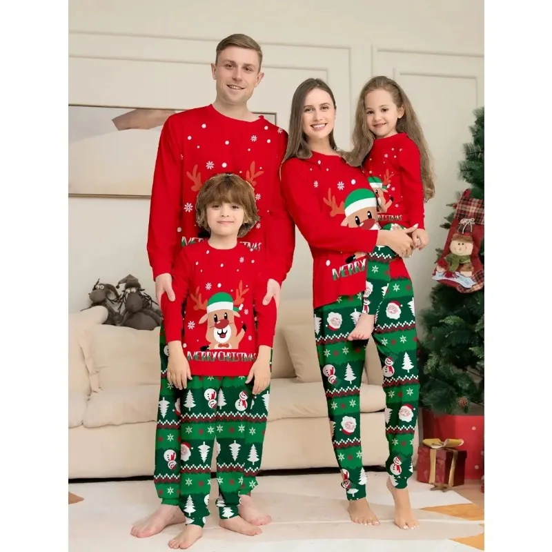 New Christmas Couples Costume Matching Pajamas Set Mother Kids Clothes Christmas Pajamas for Family Clothing Suit