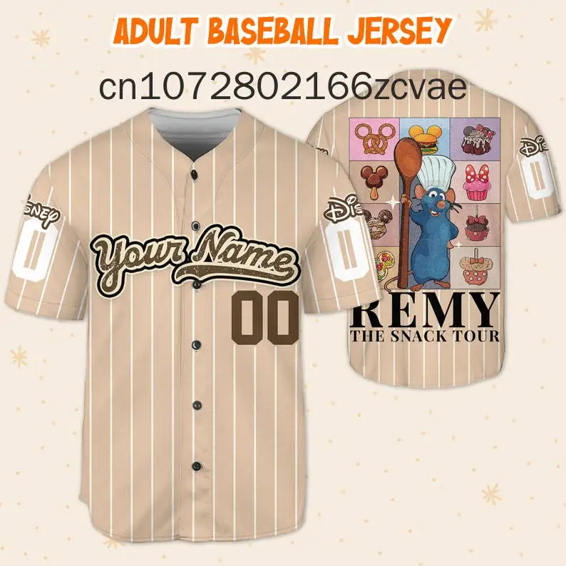 2024 New Disney Ratatouille Baseball Jersey 3D Printed Kids Adults Fashion Cartoon Buttons Baseball Uniform Kids Tops Clothing