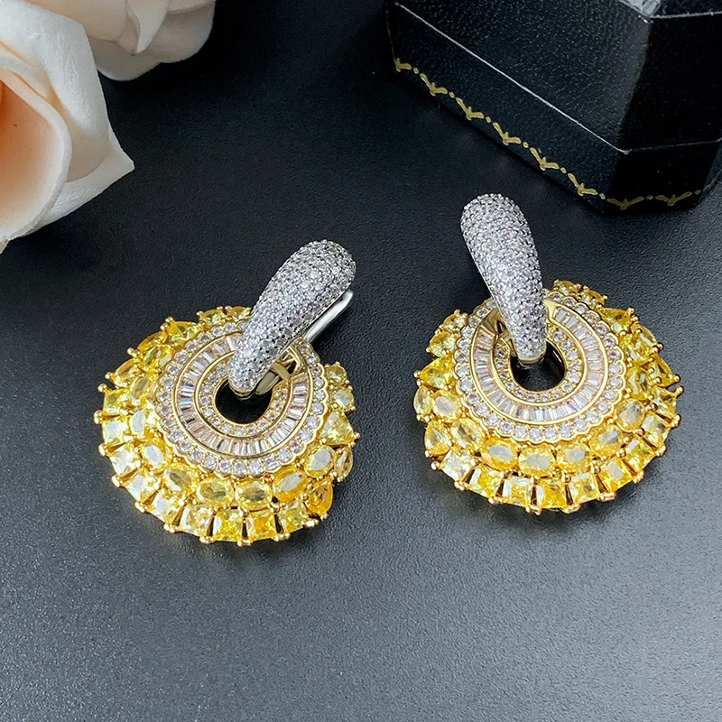 

New Fashion Earrings Jewelry Heavy Craft Colorful Zircon Flower European and American Style Two-Way Earrings Luxurious Versatile
