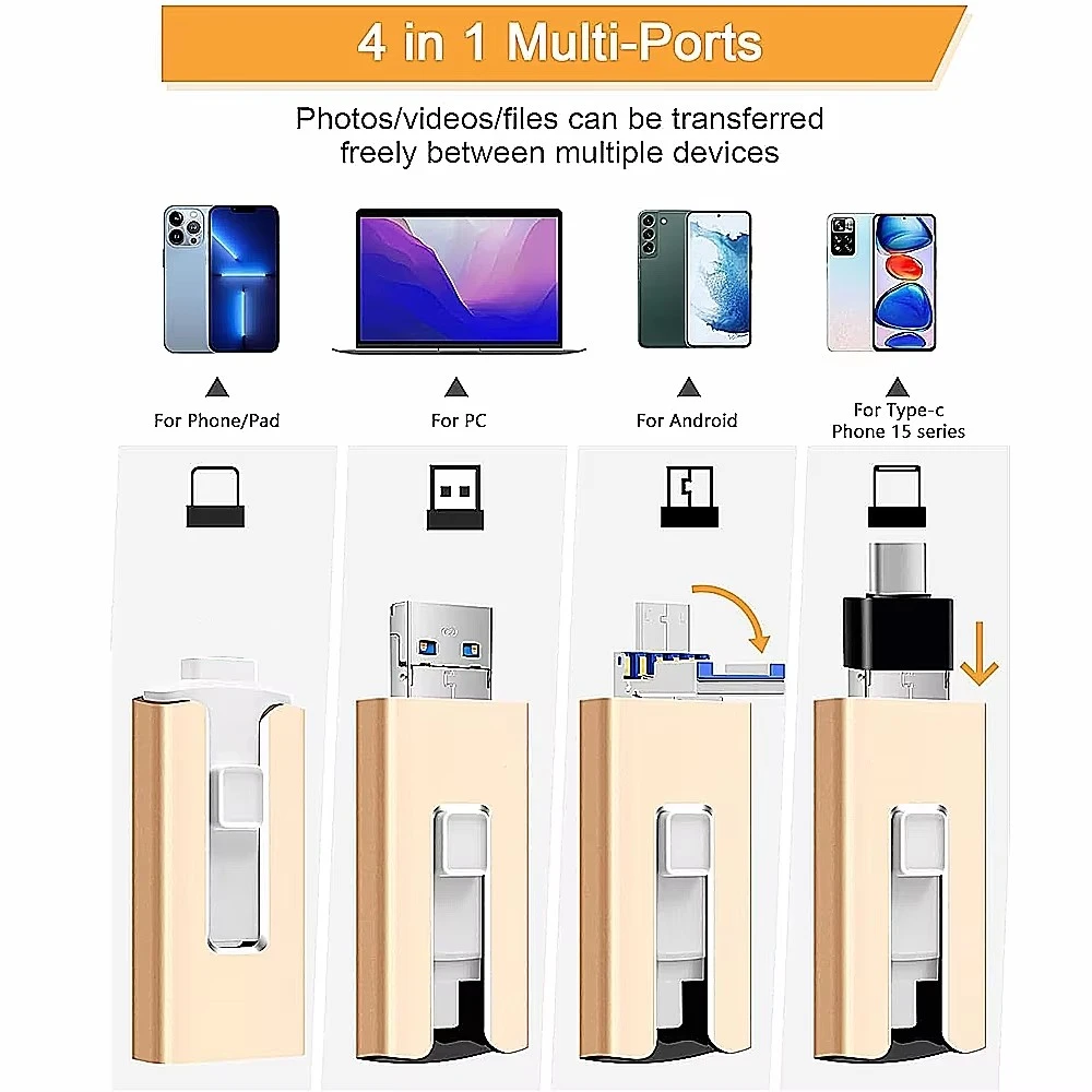 Phone USB 3.0 512GB 256GB 2TB Usb Flash Drive 4 IN 1 For iphone iPad Android Phone External Storage 1TB Pendrive Gift Usb Stick