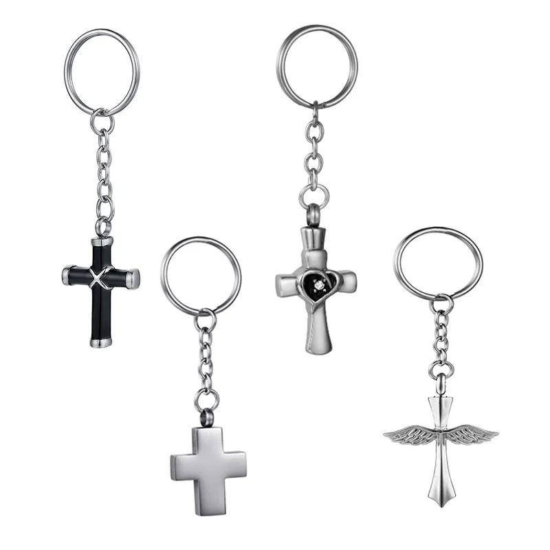 Cross Prayer Cremation Keychains Stainless Steel Urn Pendant Cremation Jewelry Ashes Memorial Keepsake Key Rings Dropshipping