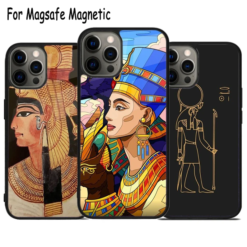 

Ancient Egyptian Mural Art Wireless Charge Magsafe Phone Case For iPhone 15 16 14 13 11 12 Pro Max Plus Magnetic Bumper Cover
