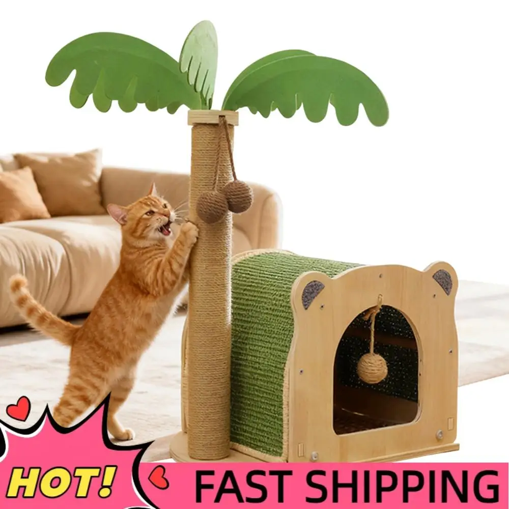 

Деревянные интерактивные когтеточки из сизаля в форме кокосовой пальмы с подвесными шариками и домиком для котят и кошек