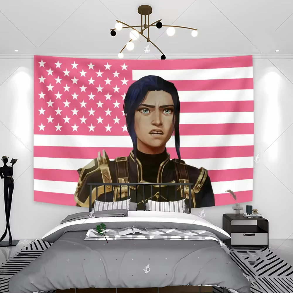 Caitlin Arcane Tapestry Anime Wall Hanging Pink American Flags Room Living Room Dorm Decor Aesthetic Cute Gift Flags