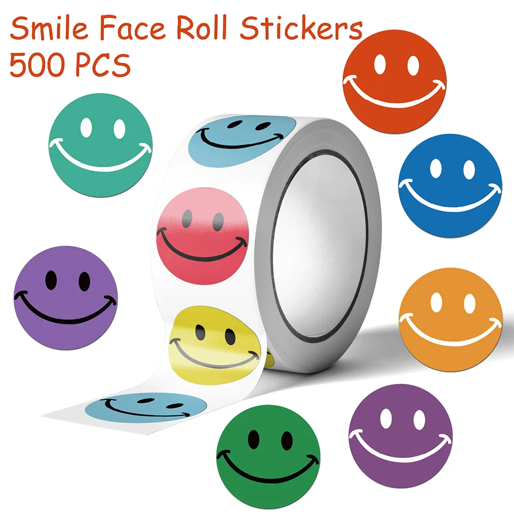 

500pcs Smile Face Roll Stickers Decals For Laptop Scrapbook Suitcase Skateboard Guitar DIY Cartoon Aesthetic Stickers Kids Gifts