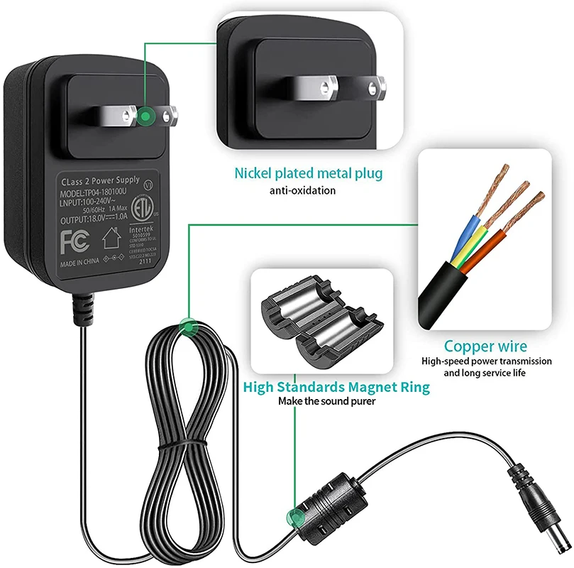 Gonine 18W Power Supply for Guitar Pedal Board 18V 1A DC Regulated Power Supply Center Negative Plug