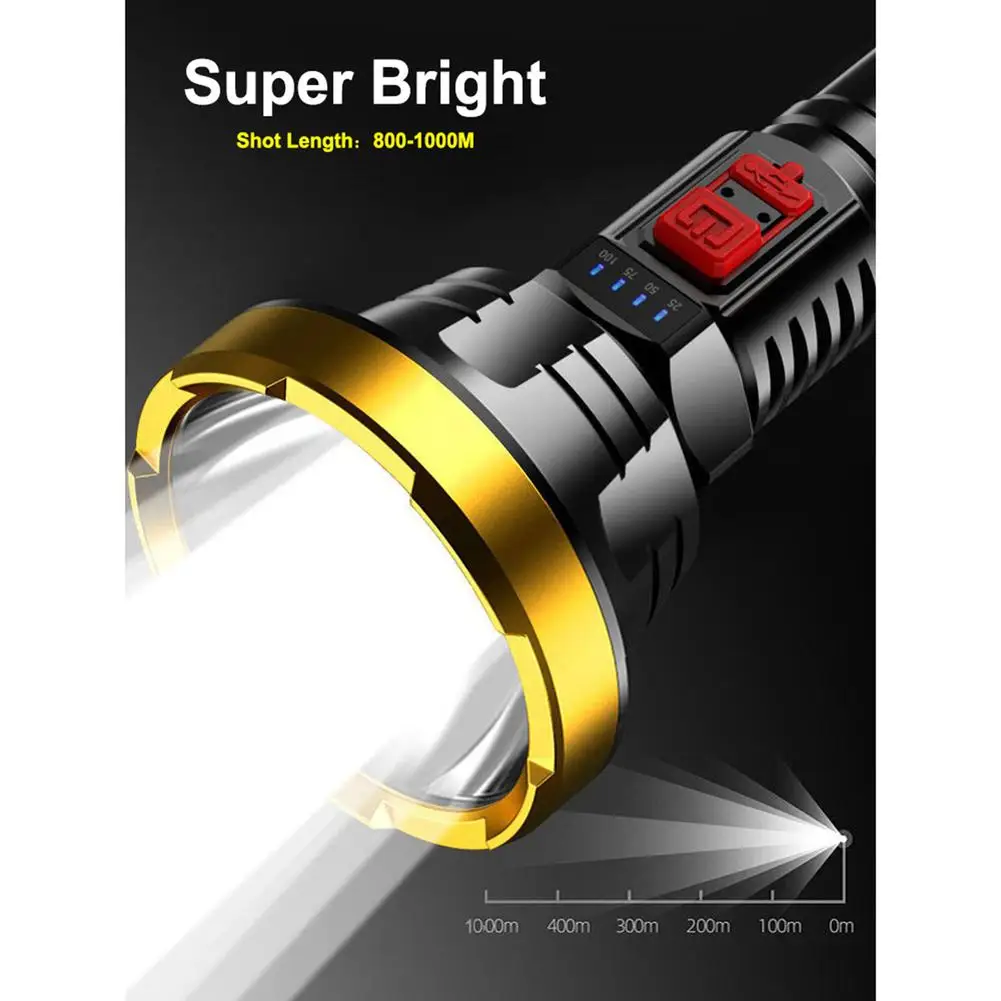 Outdoor LED Flashlight 100000lm Rechargeable Waterproof High Power 1000m Long Range Camping Light Torch