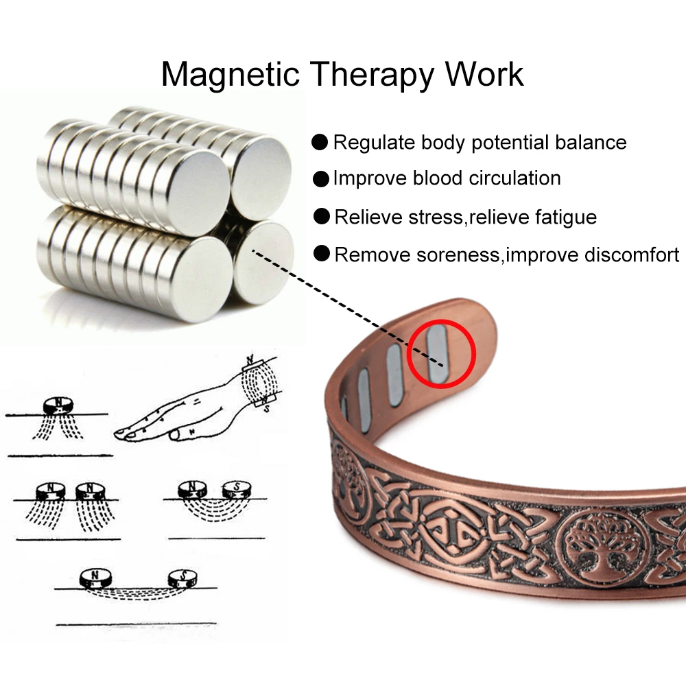 Vinterly Pure Copper Bracelets Men Vintage Viking Yggdrasil 15mm Adjustable Bangles Health Energy High Magnet Jewelry Resizable