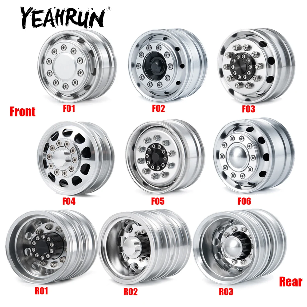 YEAHRUN Alloy Metal Beadlock Front/Rear Wheel Rims Hubs for Tamiya 1:14 RC Tractor Trailer Cargo Truck Car Upgrade Parts