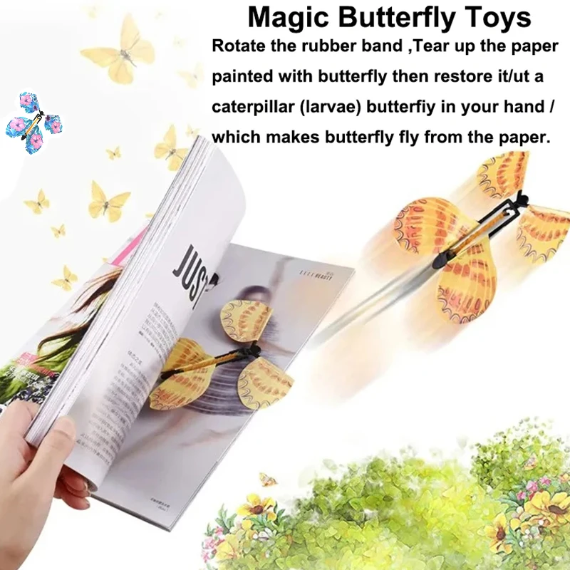 10PCS Random Color Magic Flying Butterfly Wind Up Toy Bookmark Internet Celebrity Colorful Butterfly Simulation Party Gift