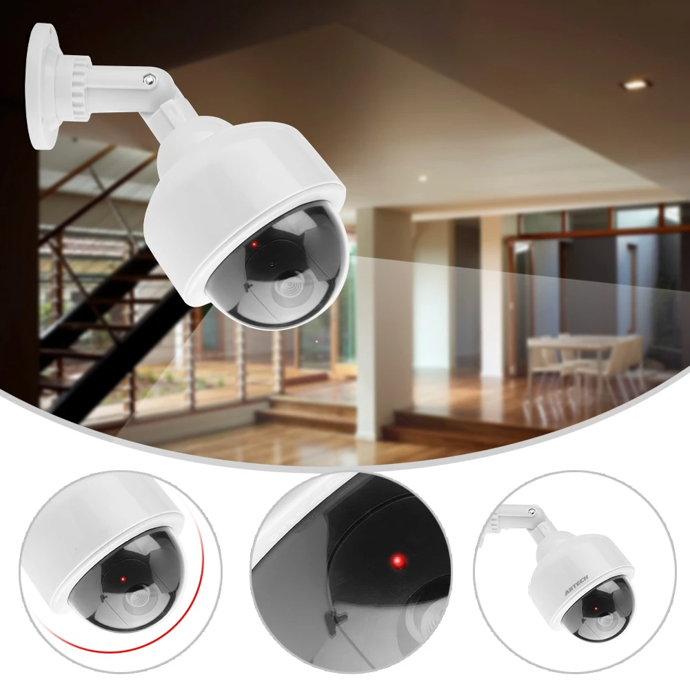 Dummy Security Camera Dome Shape Blinking Fake Security Camera 360° Rotation Camera Fake Dome Security Camera Realistic Camera