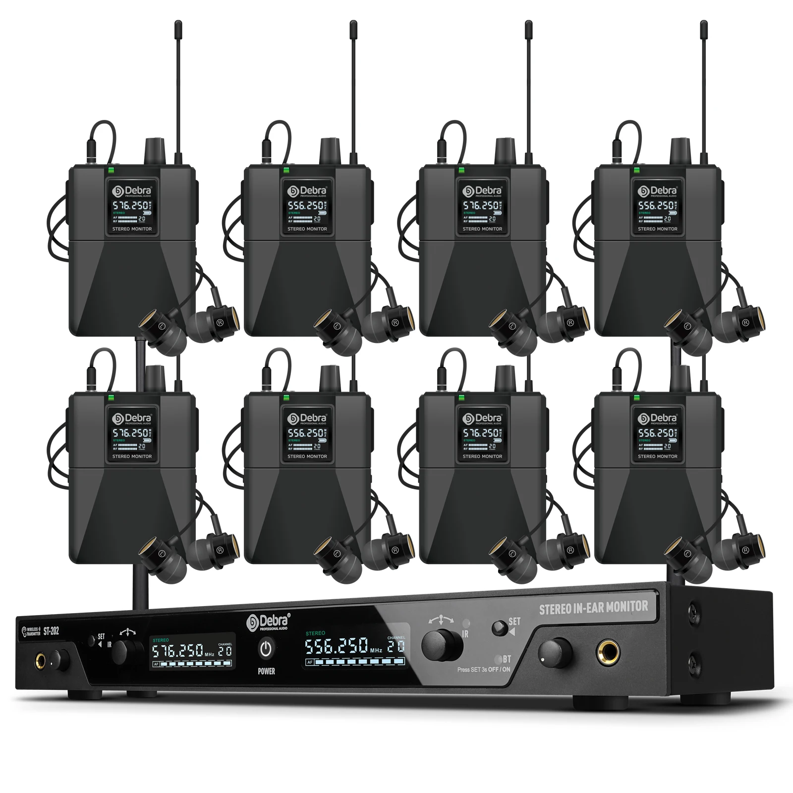 Stereo Wireless IEM Dual frequency ST-202 In-Ear Monitor System 560 to 590MHz for Stage Recording Studio Drummer Instrument